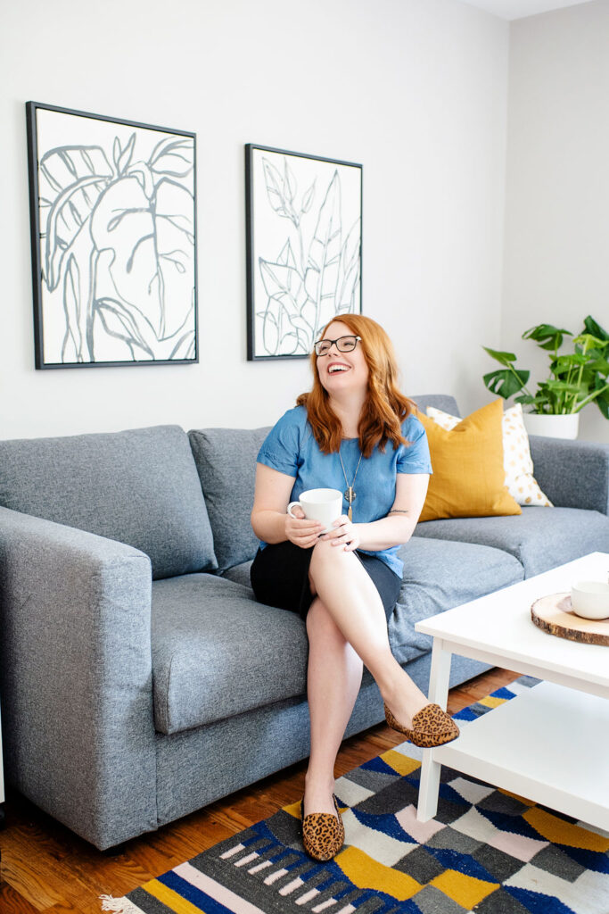 A therapist at Emma Schmidt & Assoc. laughs while waiting in her therapy office. Contact a depression therapist in Cincinnati, OH to learn more about online depression therapy in Cincinnati, OH and more. Therapy in Cincinnati, OH can help you overcome the issues affecting you most. 45208